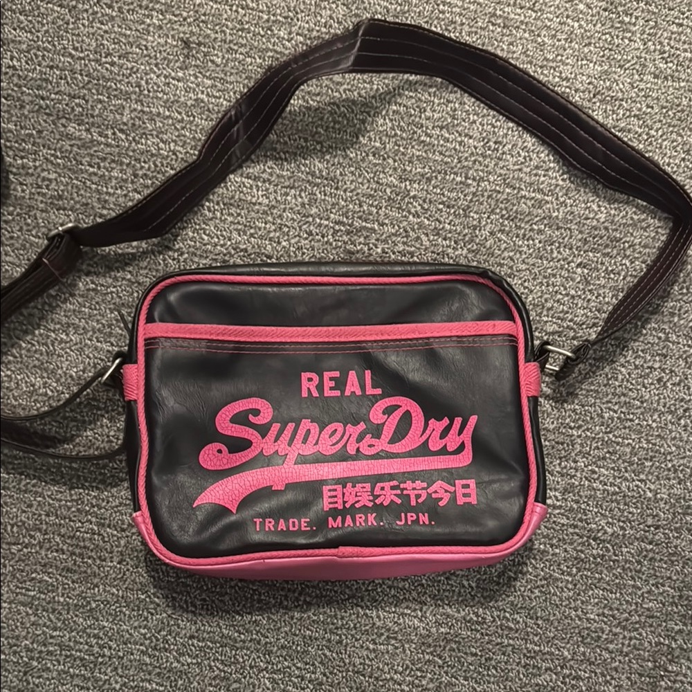Superdry Black and Pink Messenger Bag Sporty Design